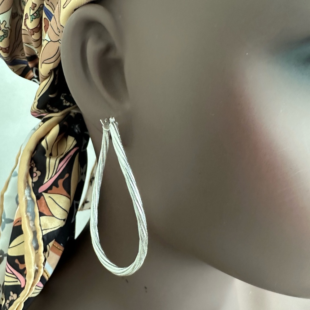 New 925 Sterling Silver Oval Twisted Hoop Earrings